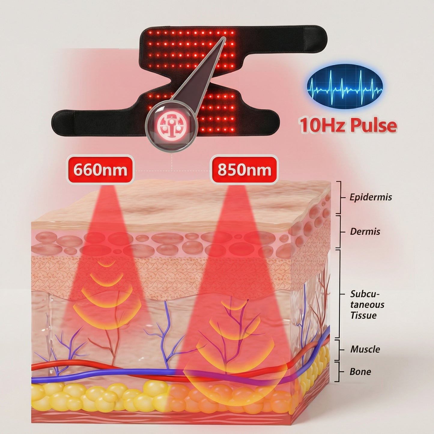 Pulse™ Large Area Red Light Therapy Knee Brace with Vibration